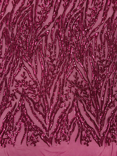 Willow DARK PINK Sequins on Stretch Mesh Lace Fabric by the Yard