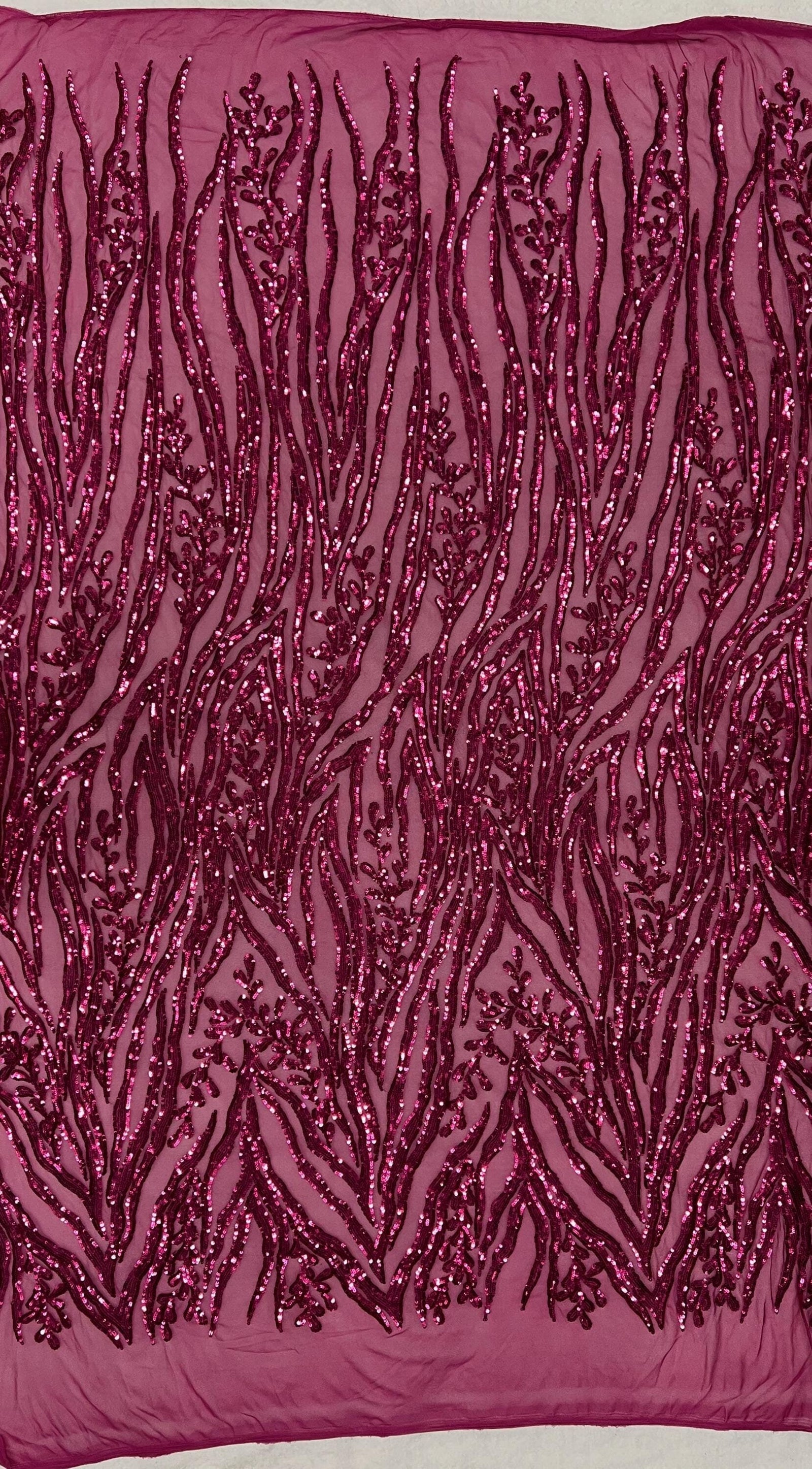 Willow DARK PINK Sequins on Stretch Mesh Lace Fabric by the Yard