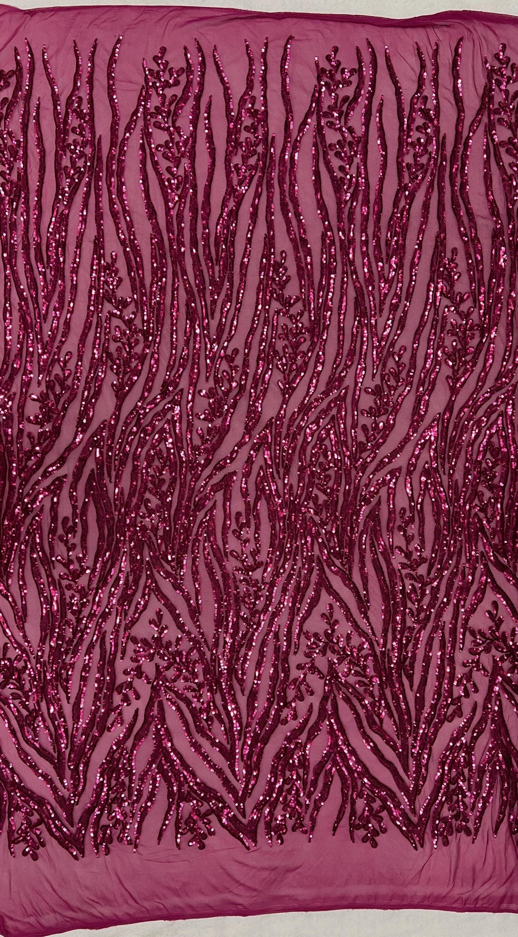 Willow DARK PINK Sequins on Stretch Mesh Lace Fabric by the Yard