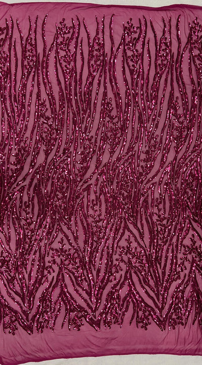 Willow DARK PINK Sequins on Stretch Mesh Lace Fabric by the Yard