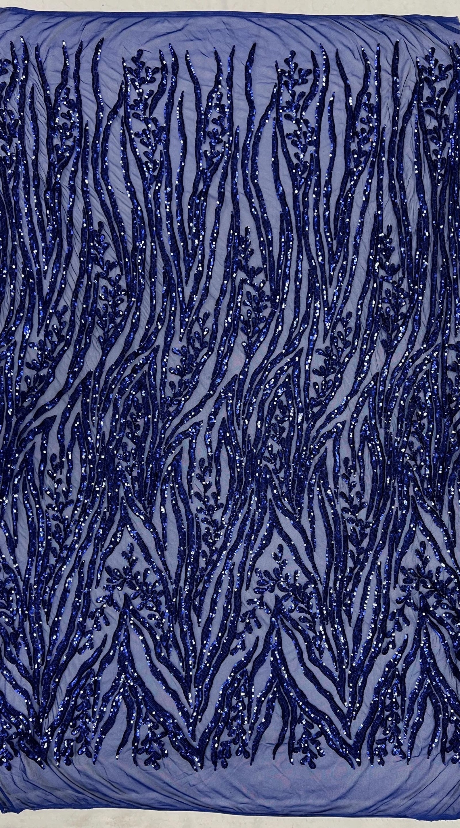 Willow DARK ROYAL BLUE Sequins on Stretch Mesh Lace Fabric by the Yard