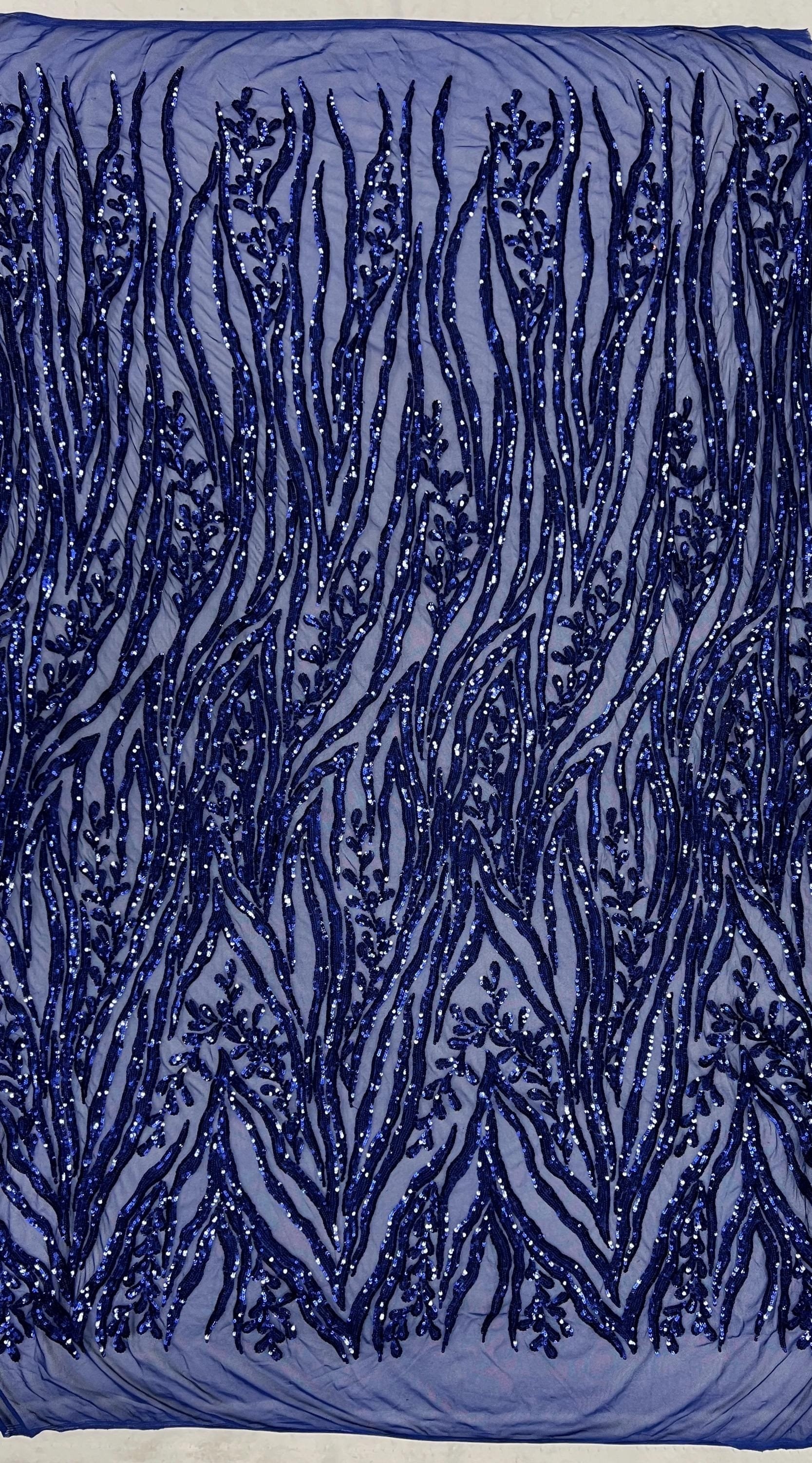 Willow DARK ROYAL BLUE Sequins on Stretch Mesh Lace Fabric by the Yard