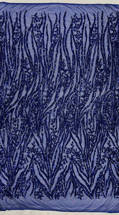 Willow DARK ROYAL BLUE Sequins on Stretch Mesh Lace Fabric by the Yard