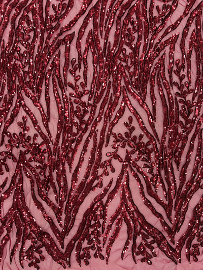 Willow BURGUNDY Sequins on Stretch Mesh Lace Fabric by the Yard