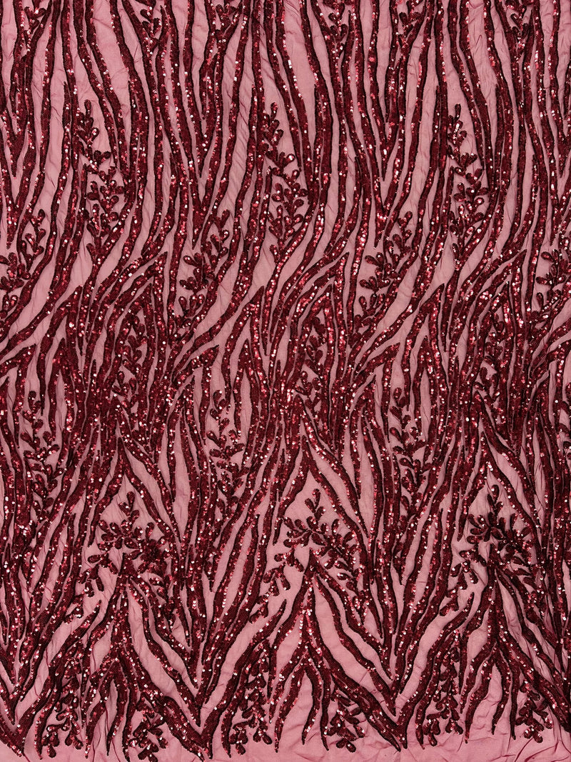 Willow BURGUNDY Sequins on Stretch Mesh Lace Fabric by the Yard