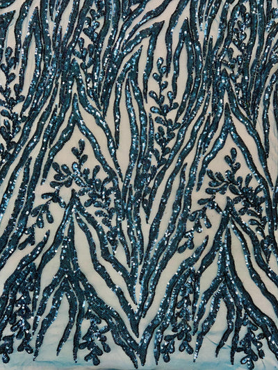 Willow DARK TURQUOISE Sequins on Stretch Mesh Lace Fabric by the Yard