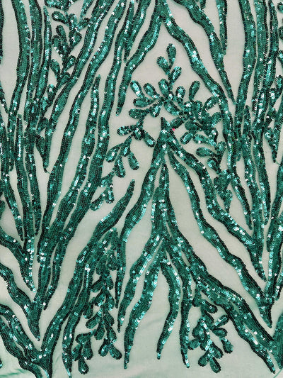 Willow EMERALD GREEN Sequins on Stretch Mesh Lace Fabric by the Yard