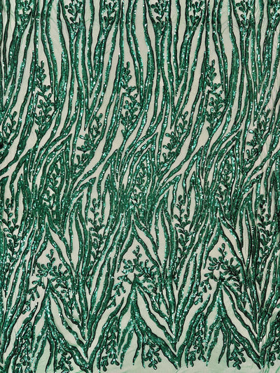 Willow EMERALD GREEN Sequins on Stretch Mesh Lace Fabric by the Yard