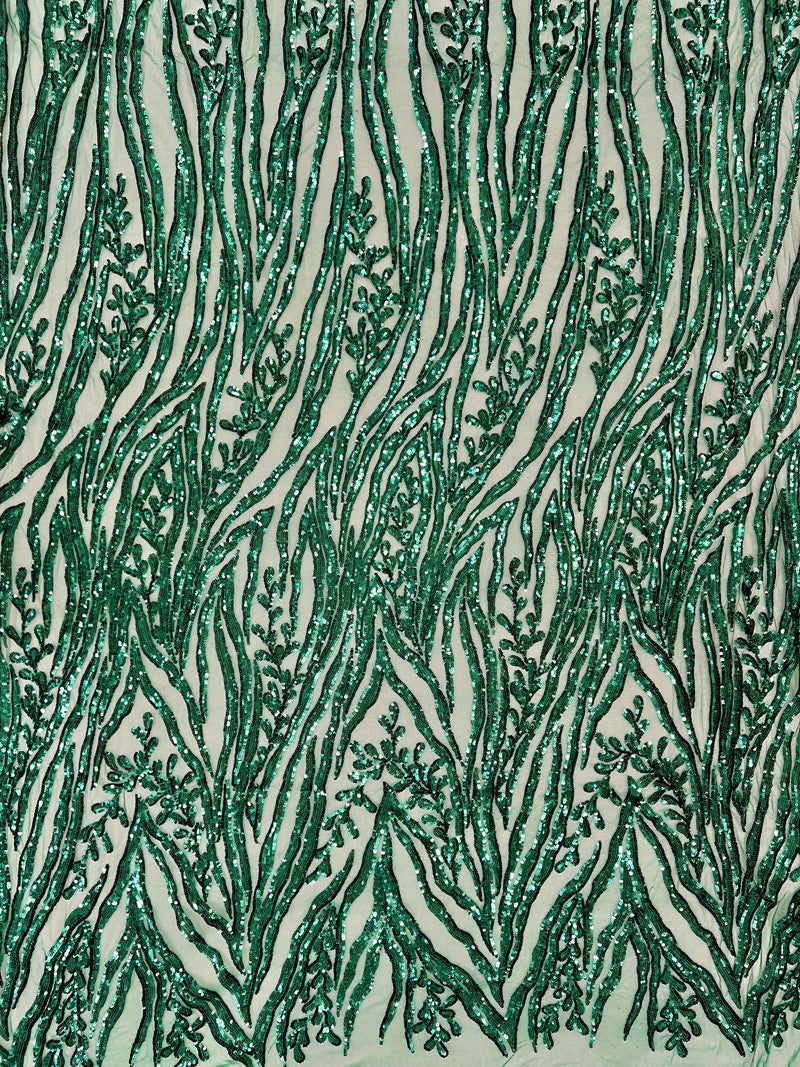 Willow EMERALD GREEN Sequins on Stretch Mesh Lace Fabric by the Yard