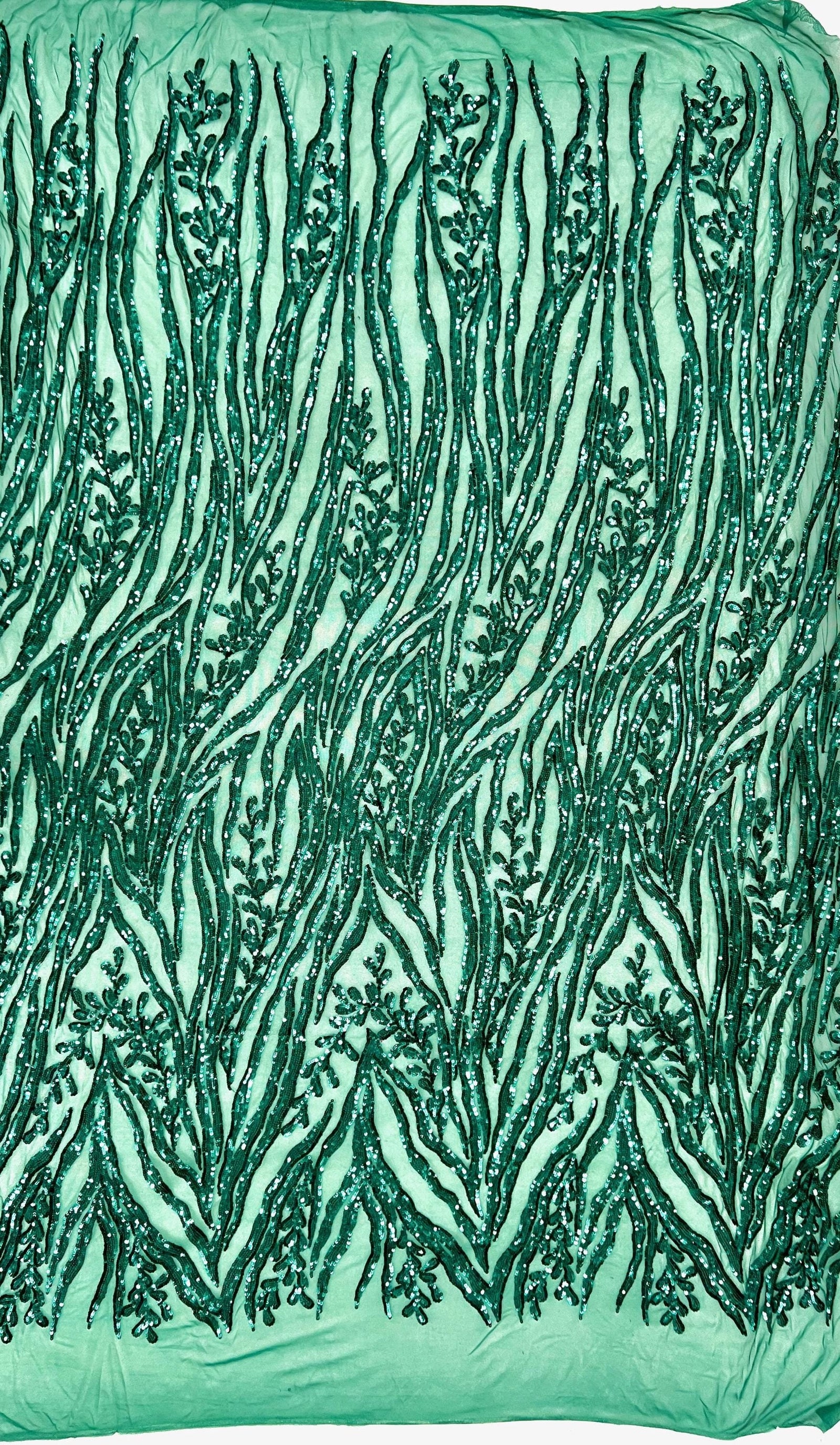 Willow EMERALD GREEN Sequins on Stretch Mesh Lace Fabric by the Yard