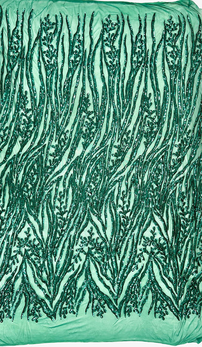 Willow EMERALD GREEN Sequins on Stretch Mesh Lace Fabric by the Yard