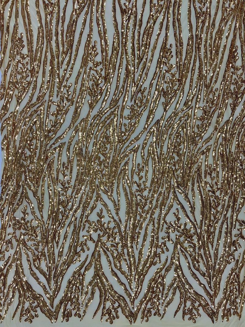 Willow GOLD Sequins on Stretch Mesh Lace Fabric by the Yard