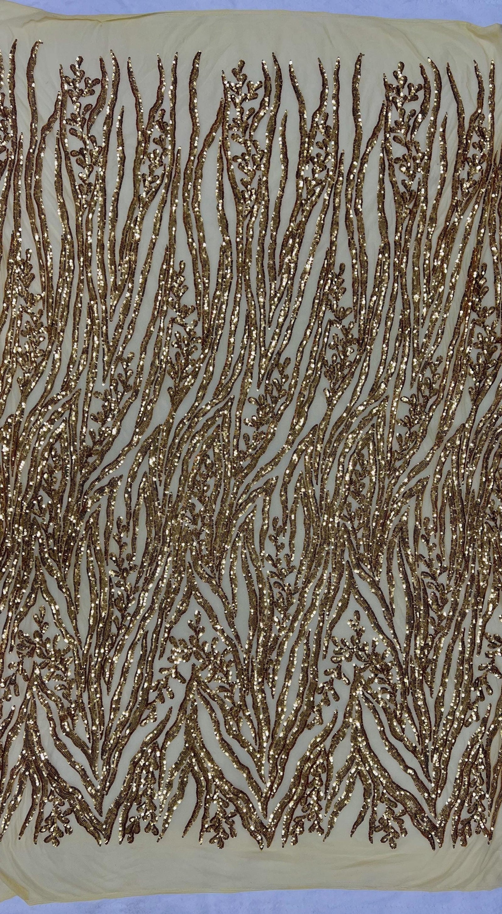 Willow GOLD Sequins on Stretch Mesh Lace Fabric by the Yard