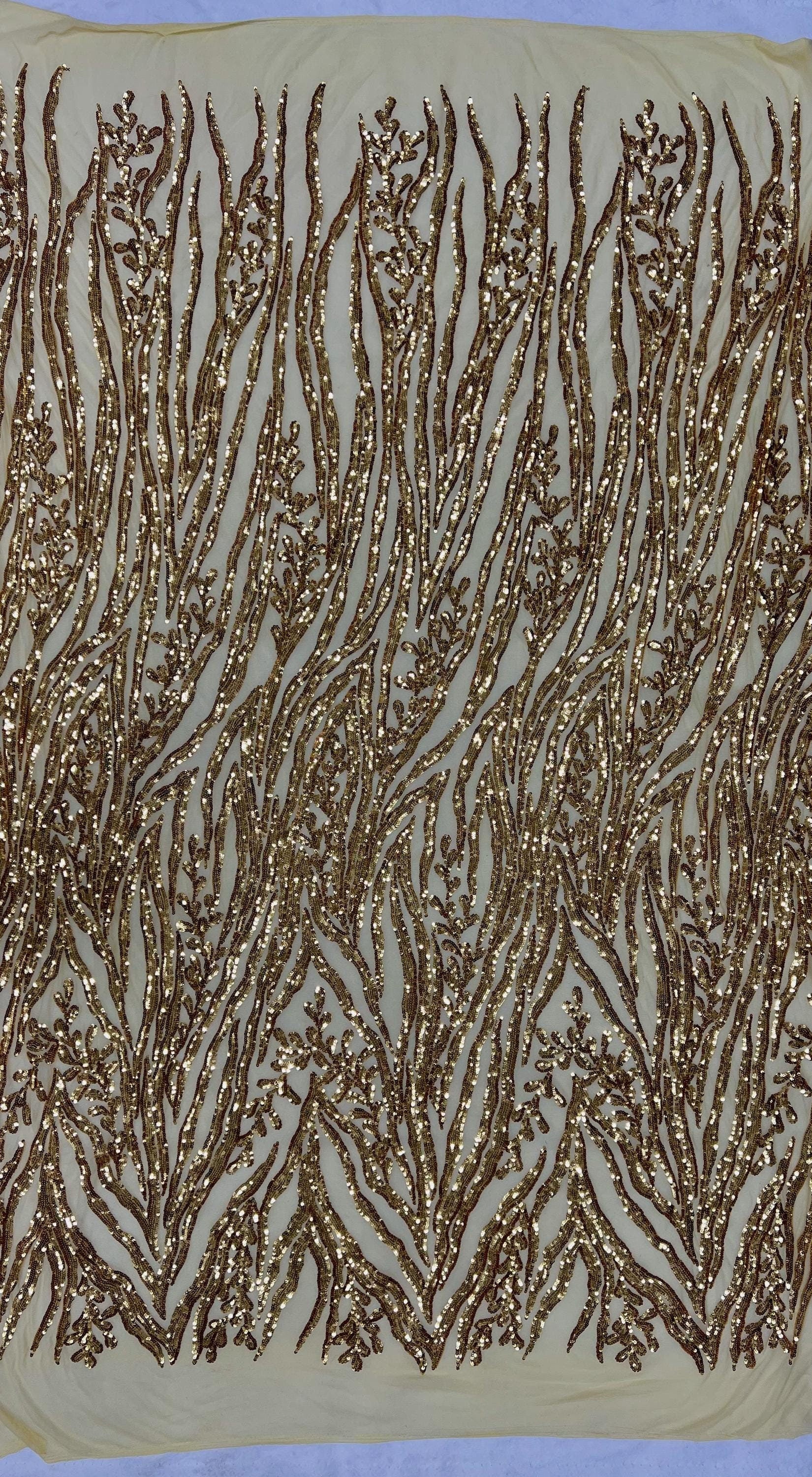 Willow GOLD Sequins on Stretch Mesh Lace Fabric by the Yard