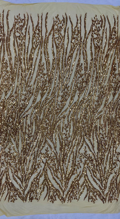 Willow GOLD Sequins on Stretch Mesh Lace Fabric by the Yard