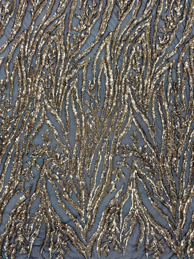 Willow GOLD Sequins on BLACK Stretch Mesh Lace Fabric by the Yard