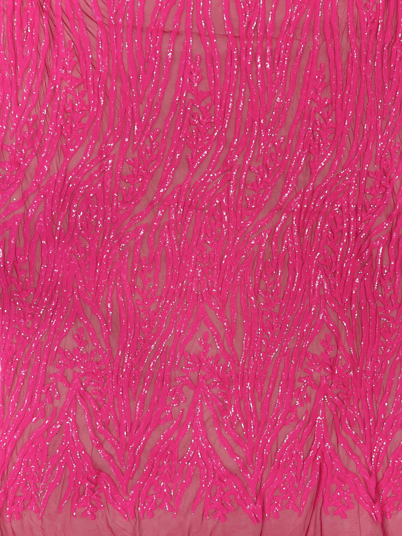 Willow HOT PINK Sequins on Stretch Mesh Lace Fabric by the Yard