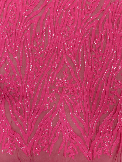 Willow HOT PINK Sequins on Stretch Mesh Lace Fabric by the Yard
