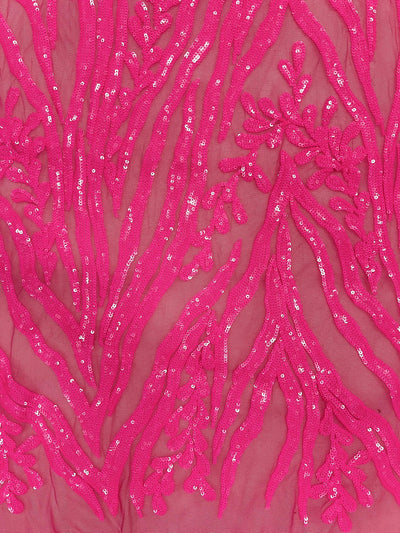 Willow HOT PINK Sequins on Stretch Mesh Lace Fabric by the Yard