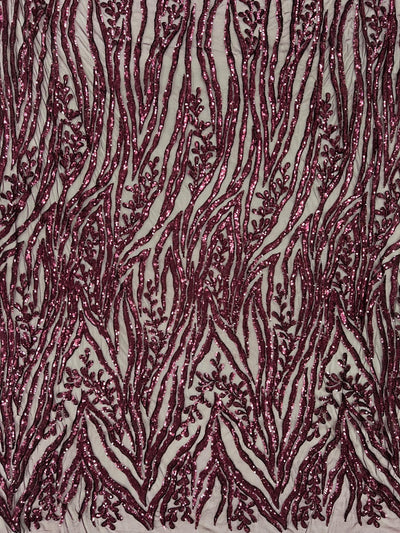 Willow PLUM Sequins on Stretch Mesh Lace Fabric by the Yard