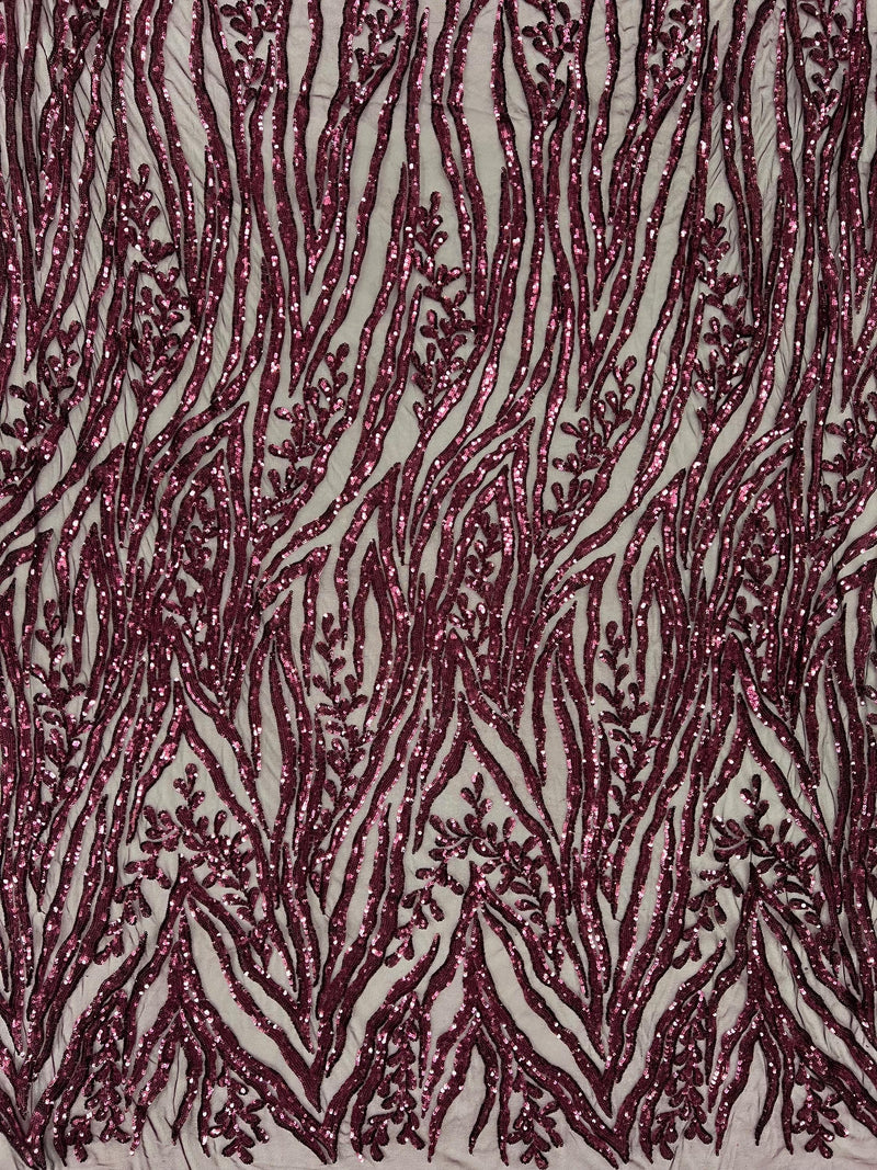 Willow PLUM Sequins on Stretch Mesh Lace Fabric by the Yard