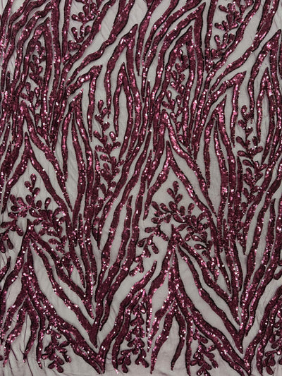 Willow PLUM Sequins on Stretch Mesh Lace Fabric by the Yard