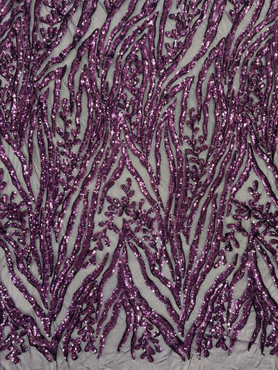 Willow PURPLE Sequins on Stretch Mesh Lace Fabric by the Yard