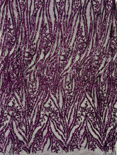 Willow PURPLE Sequins on Stretch Mesh Lace Fabric by the Yard