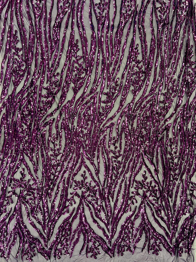 Willow PURPLE Sequins on Stretch Mesh Lace Fabric by the Yard
