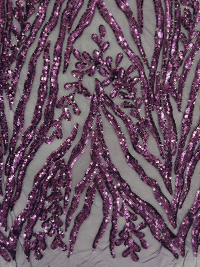 Willow PURPLE Sequins on Stretch Mesh Lace Fabric by the Yard
