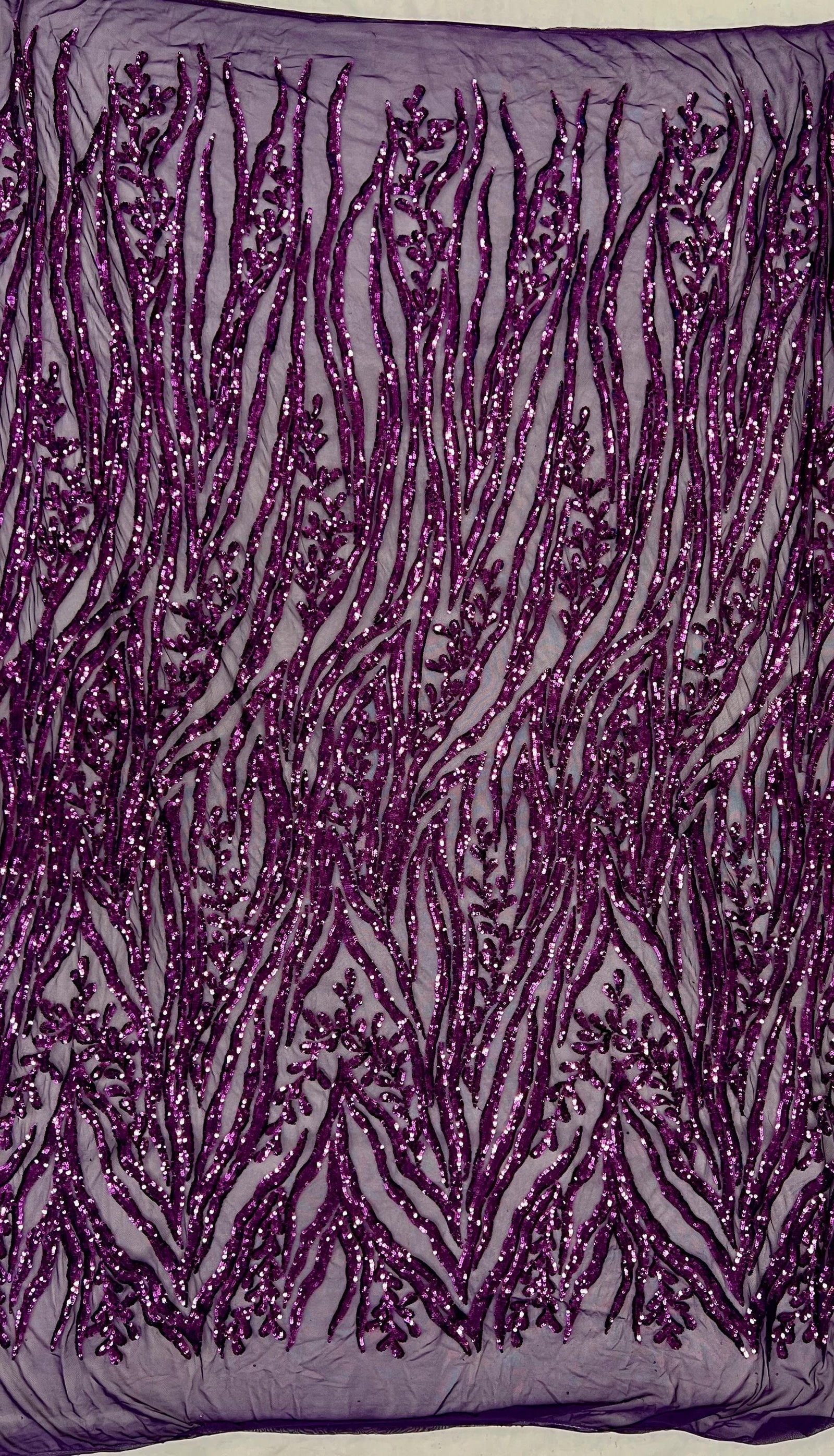 Willow PURPLE Sequins on Stretch Mesh Lace Fabric by the Yard