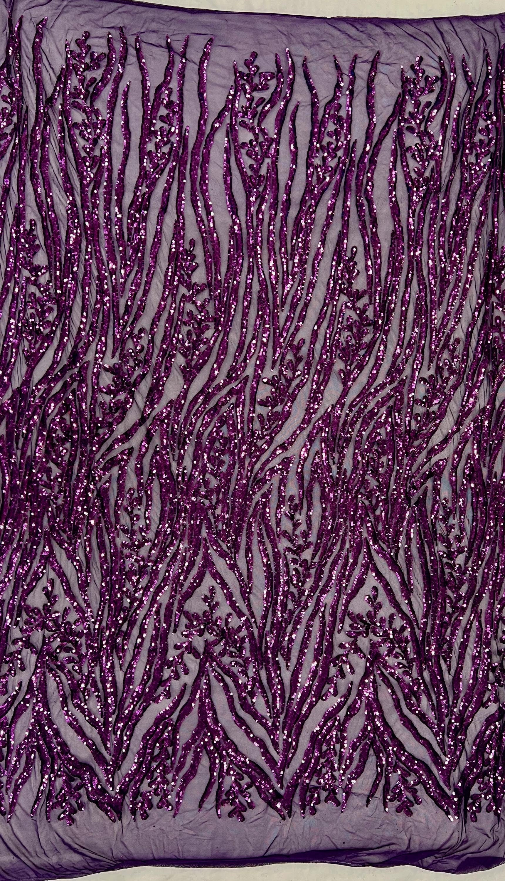 Willow PURPLE Sequins on Stretch Mesh Lace Fabric by the Yard