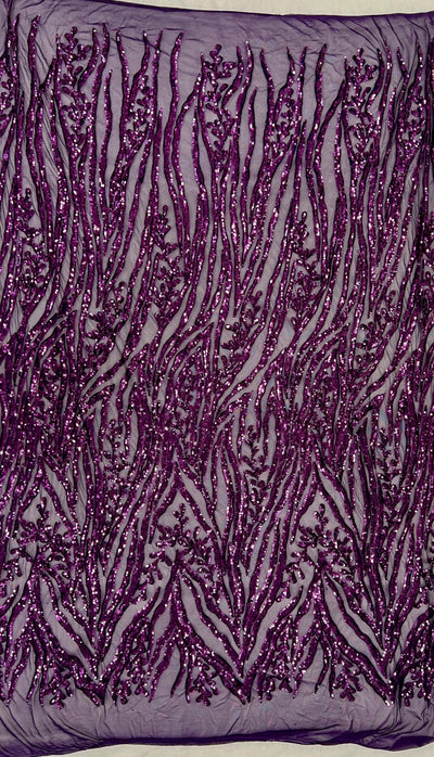 Willow PURPLE Sequins on Stretch Mesh Lace Fabric by the Yard