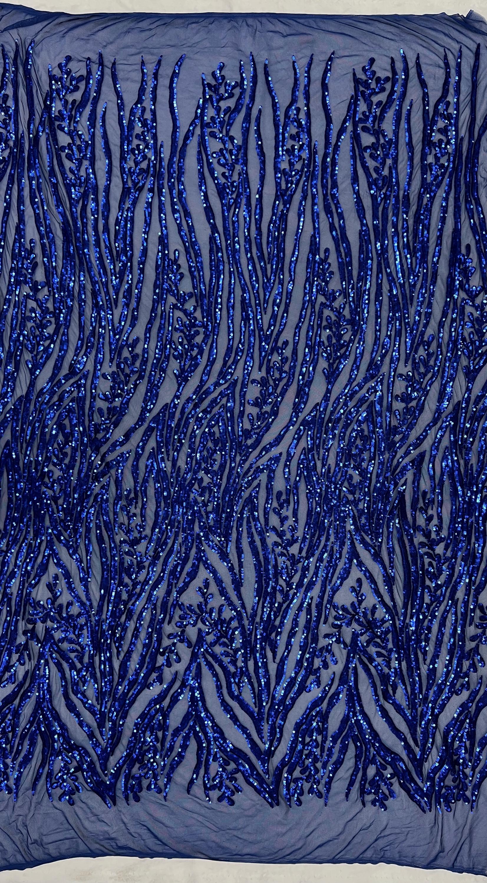 Willow ROYAL BLUE Sequins on Stretch Mesh Lace Fabric by the Yard