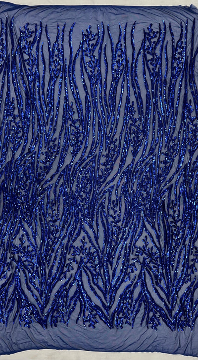 Willow ROYAL BLUE Sequins on Stretch Mesh Lace Fabric by the Yard
