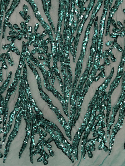 Willow TEAL GREEN Sequins on Stretch Mesh Lace Fabric by the Yard
