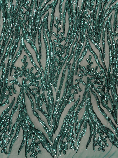 Willow TEAL GREEN Sequins on Stretch Mesh Lace Fabric by the Yard