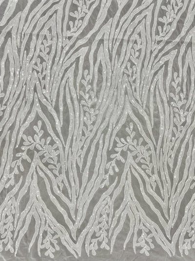 Willow WHITE Sequins on WHITE Stretch Mesh Lace Fabric by the Yard