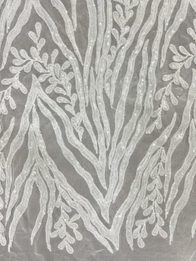 Willow WHITE Sequins on WHITE Stretch Mesh Lace Fabric by the Yard