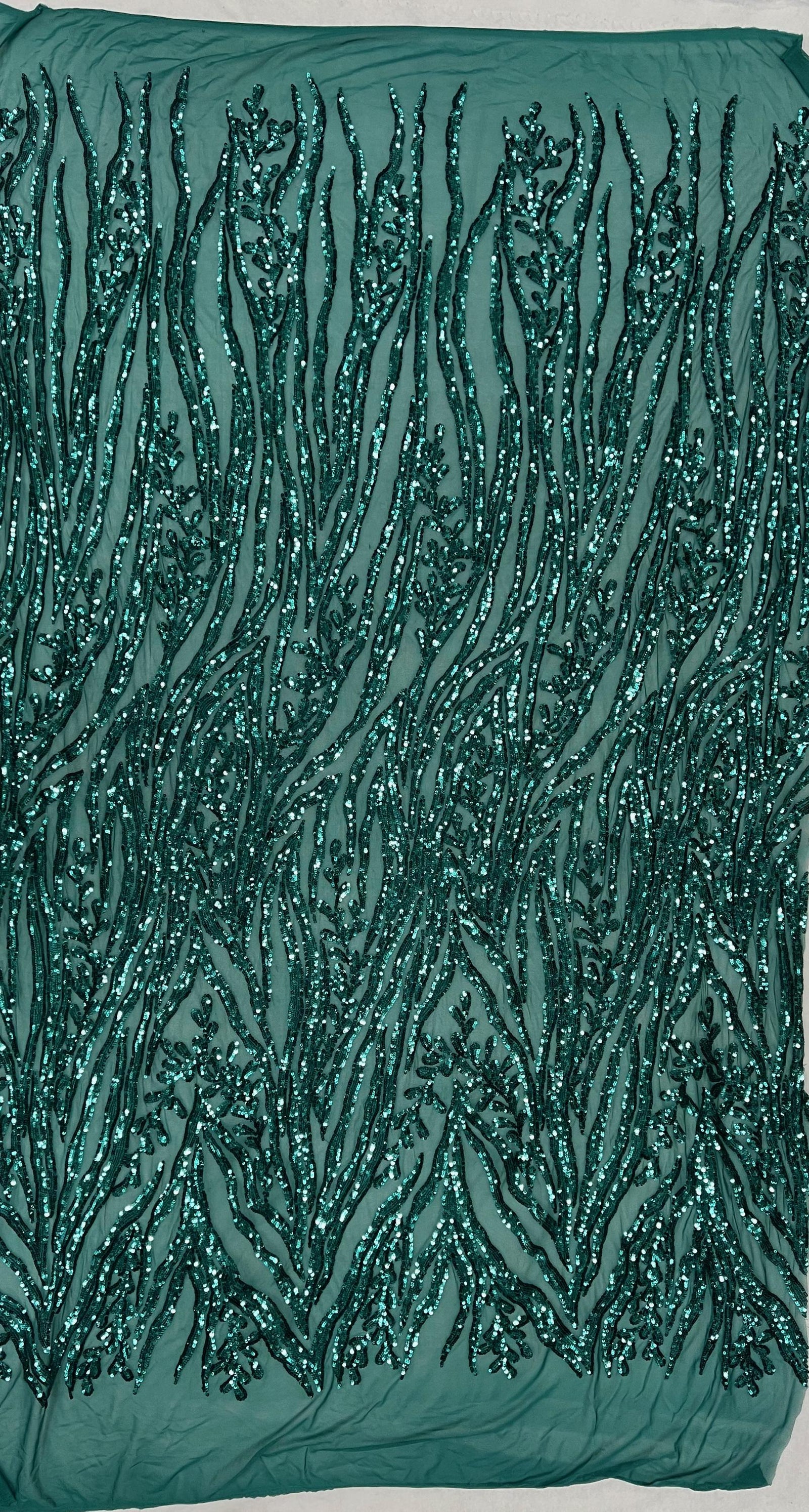 Willow TEAL GREEN Sequins on Stretch Mesh Lace Fabric by the Yard