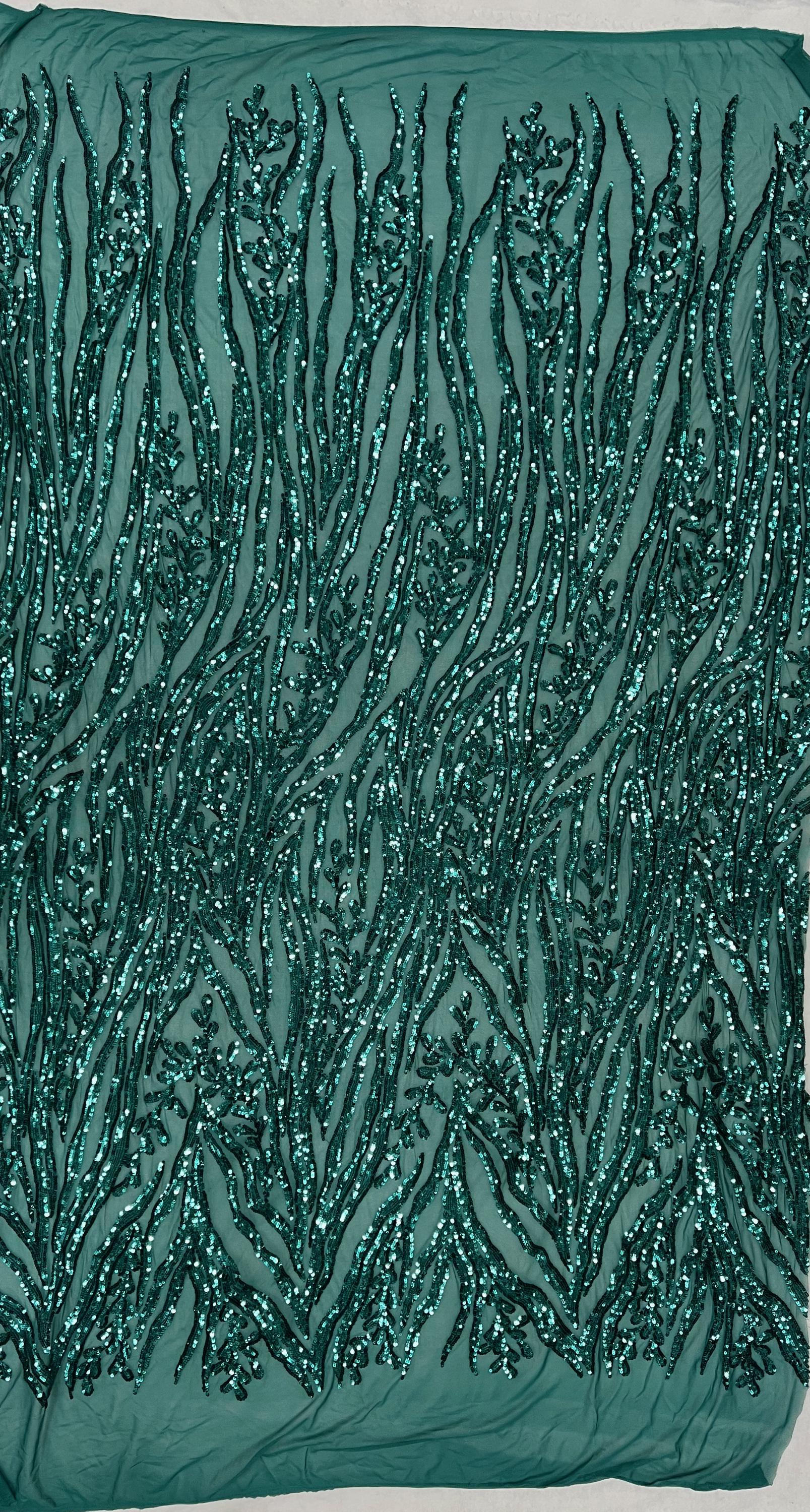 Willow TEAL GREEN Sequins on Stretch Mesh Lace Fabric by the Yard