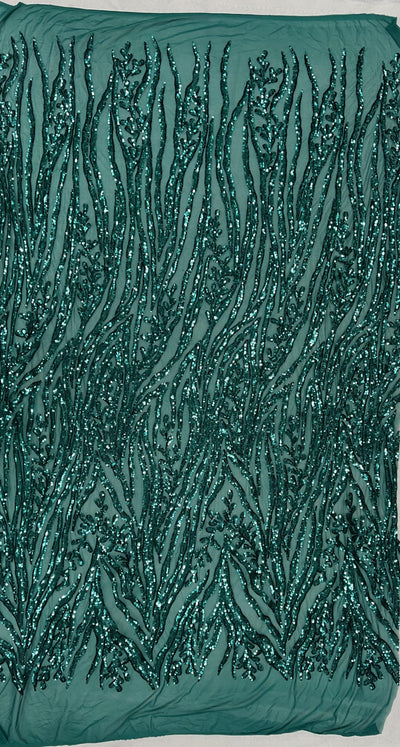 Willow TEAL GREEN Sequins on Stretch Mesh Lace Fabric by the Yard