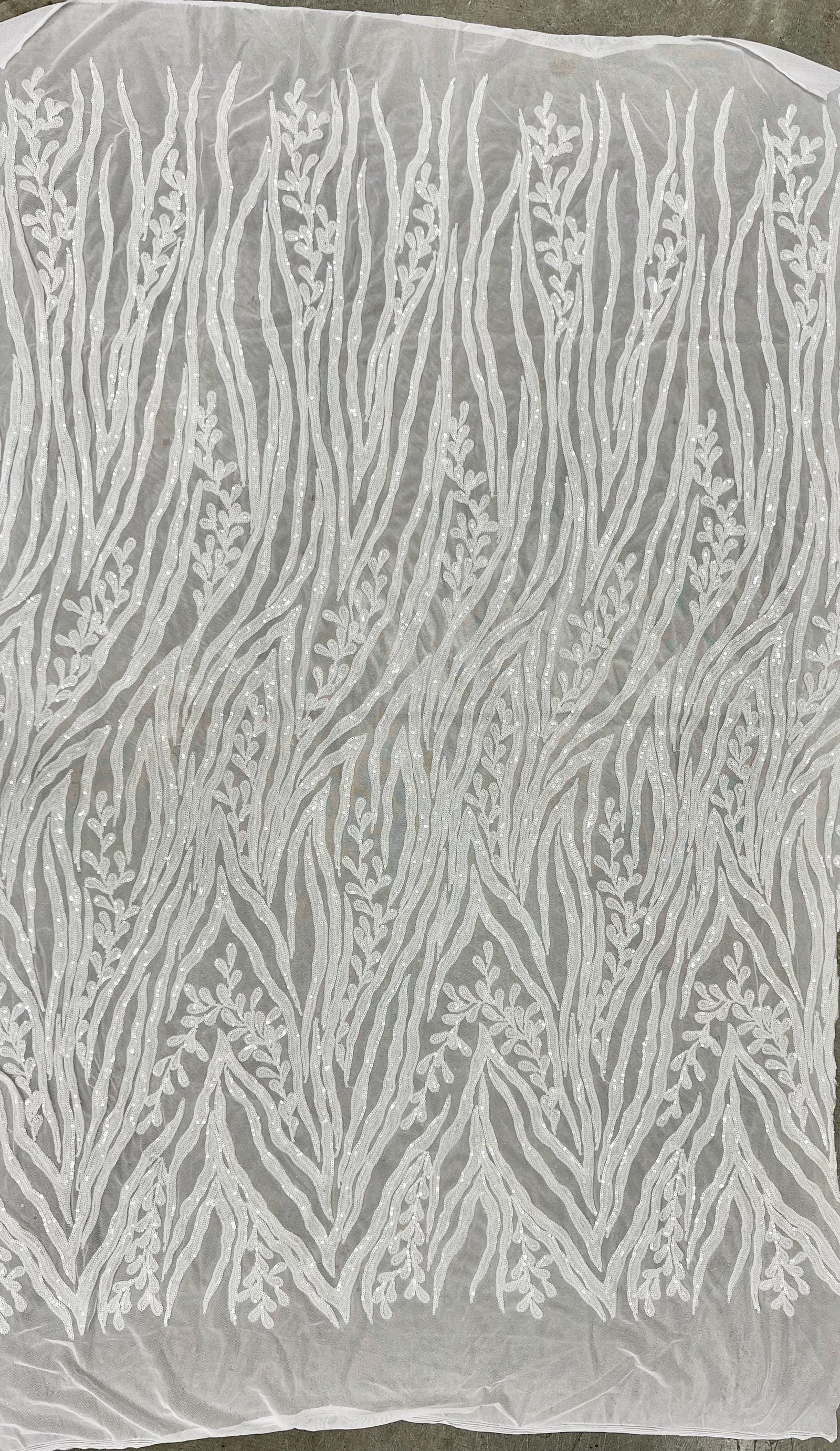 Willow WHITE Sequins on WHITE Stretch Mesh Lace Fabric by the Yard