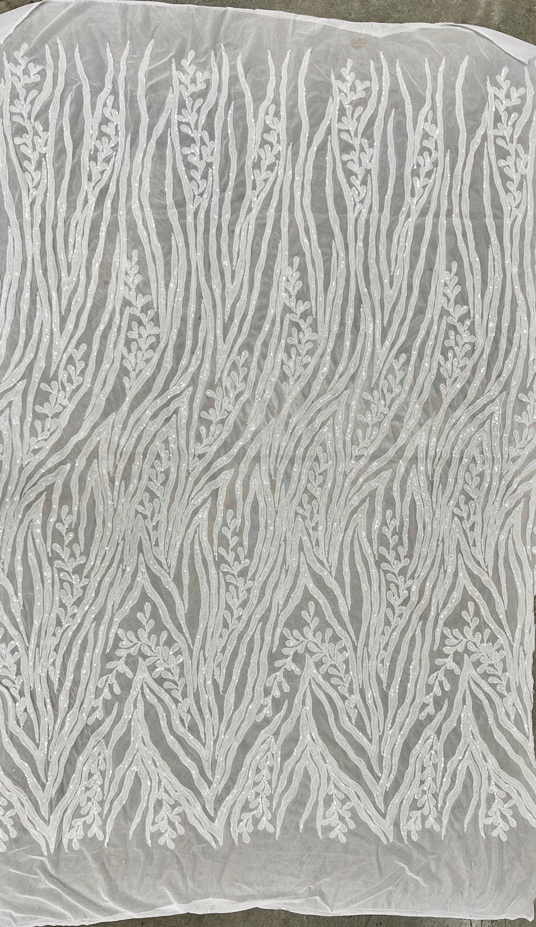 Willow WHITE Sequins on WHITE Stretch Mesh Lace Fabric by the Yard