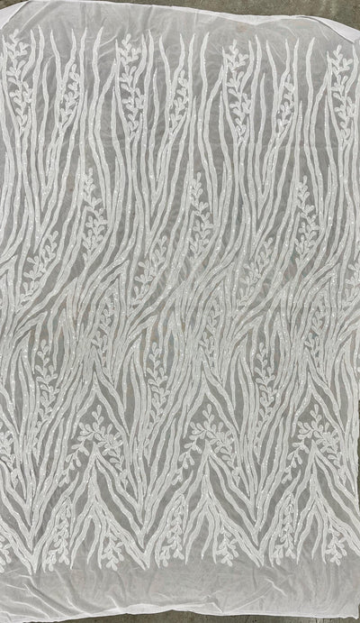 Willow WHITE Sequins on WHITE Stretch Mesh Lace Fabric by the Yard