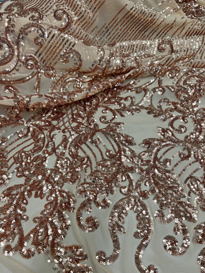 Angelica BRONZE Curlicues and Leaves Sequins on Mesh Lace Fabric by the Yard - 10132