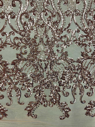 Angelica BRONZE Curlicues and Leaves Sequins on Mesh Lace Fabric by the Yard - 10132