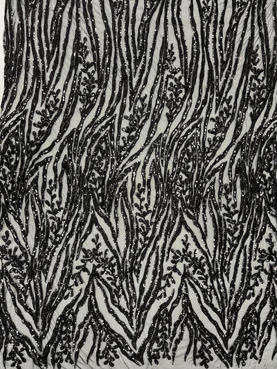 Willow BLACK Sequins on Stretch Mesh Lace Fabric by the Yard