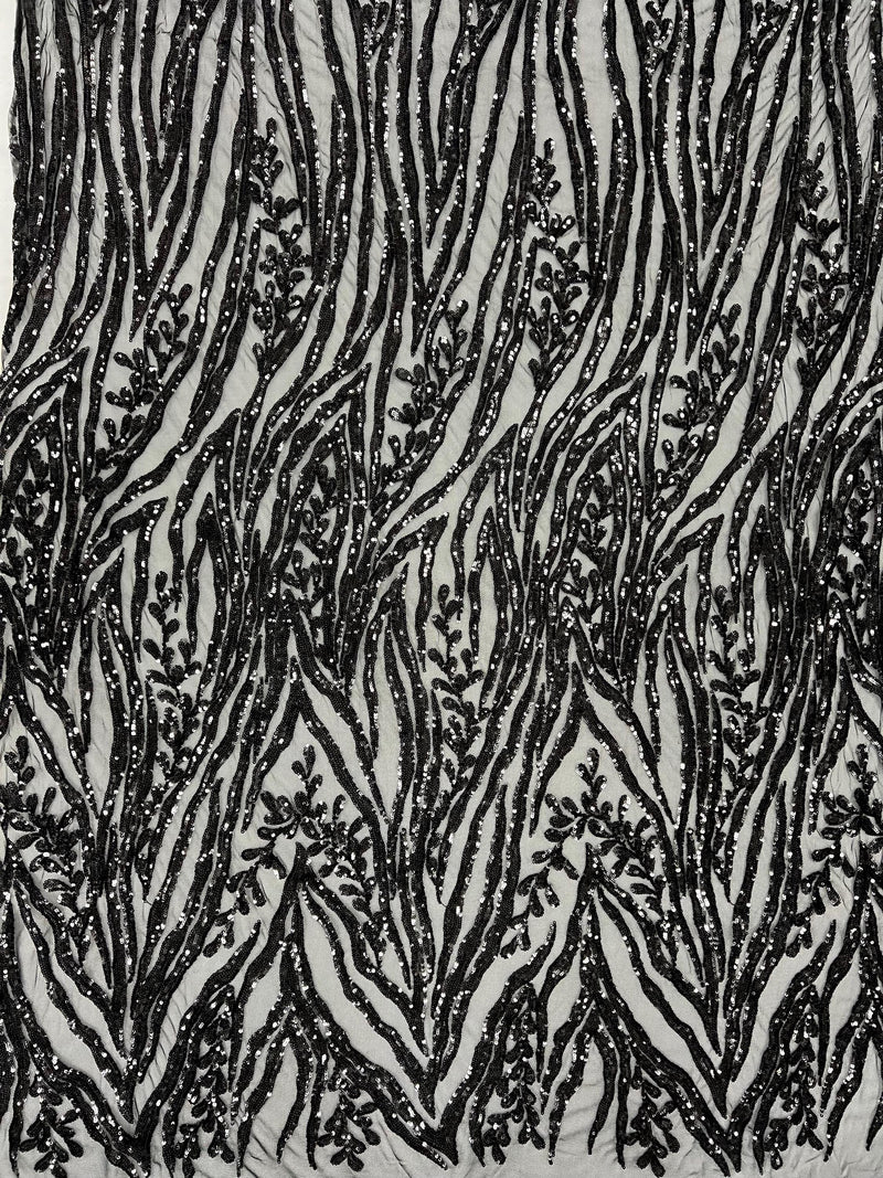 Willow BLACK Sequins on Stretch Mesh Lace Fabric by the Yard