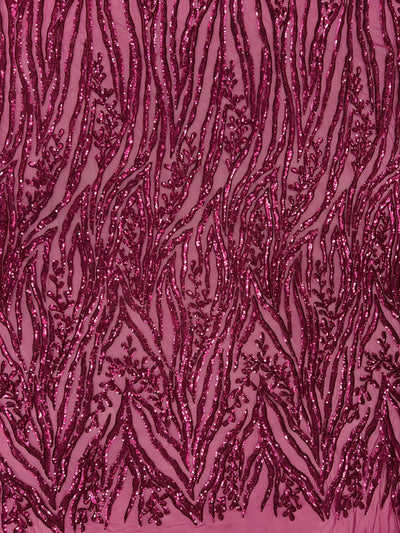 Willow DARK PINK Sequins on Stretch Mesh Lace Fabric by the Yard